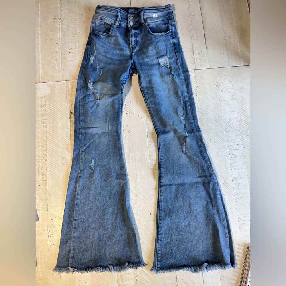 KanCan Light Blue Flare Jeans with Distressed Details